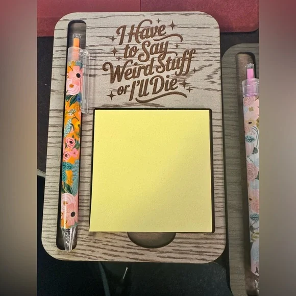 1-Handmade by me Wooden post-it note and pen desk holder with humorous sayings - Picture 7 of 10